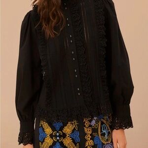 FARM Rio Black Lace Detail Blouse